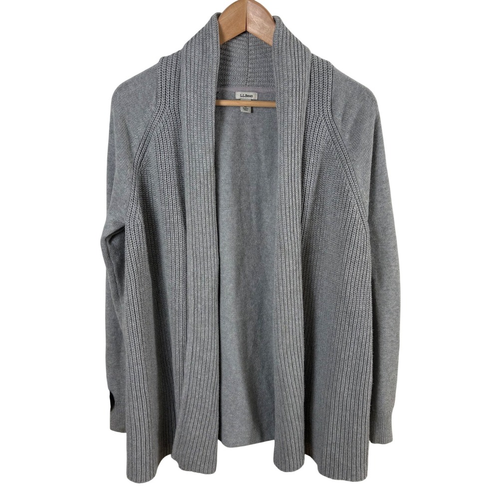 L.L.Bean‎ Shawl Collar Open-Front Cardigan Sweater Gray Women's XL Cozy Cotton